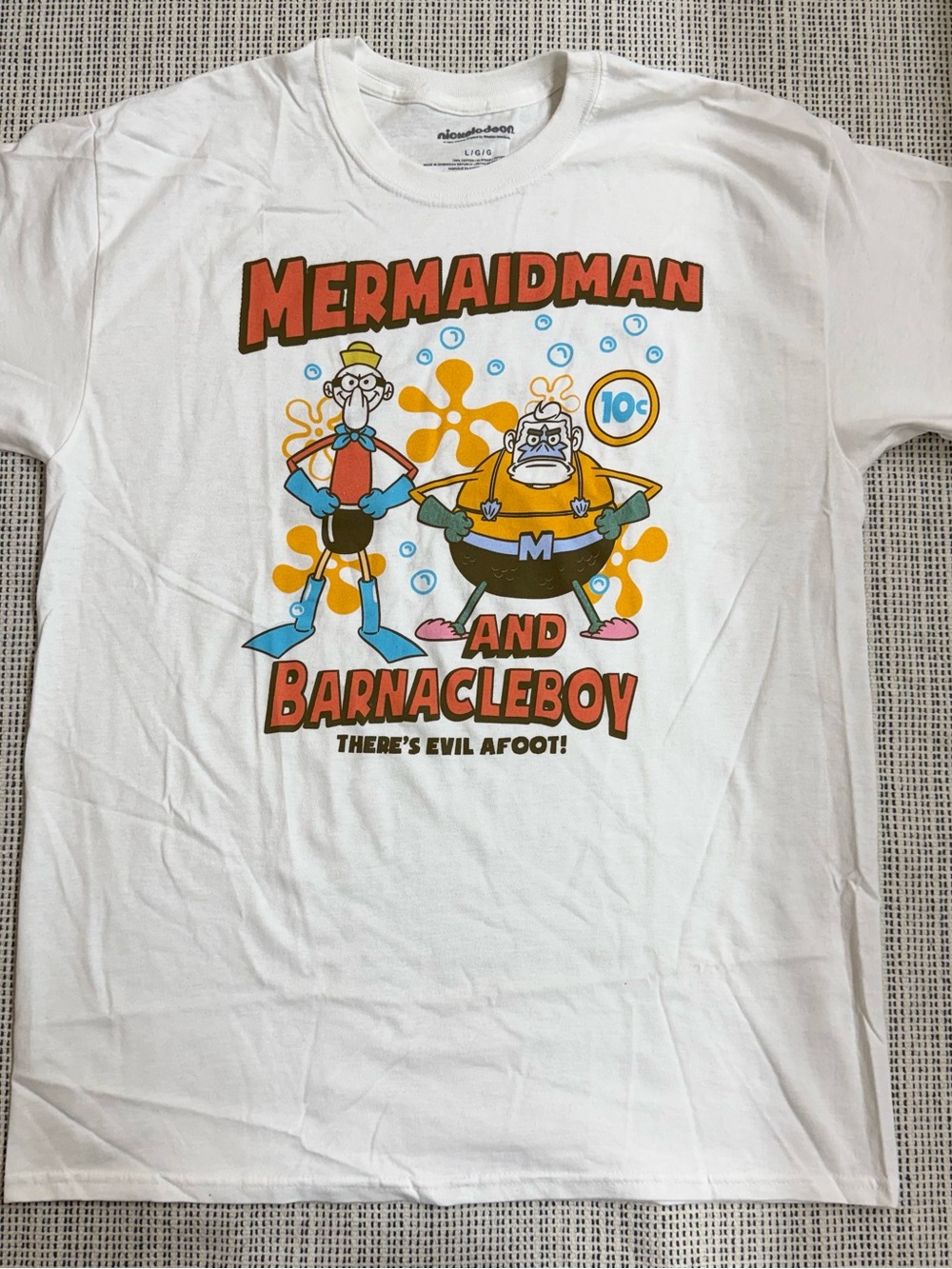 SpongeBob Mermaid Man Barnacle Boy Graphic T-Shirt Men’s L White